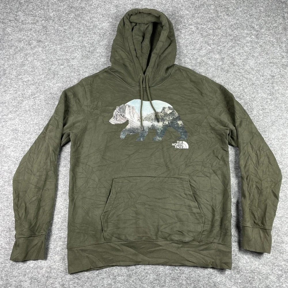 The North Face Hoodie Mens M Green Bear Yosemite Pullover Fleece Sweatshirt